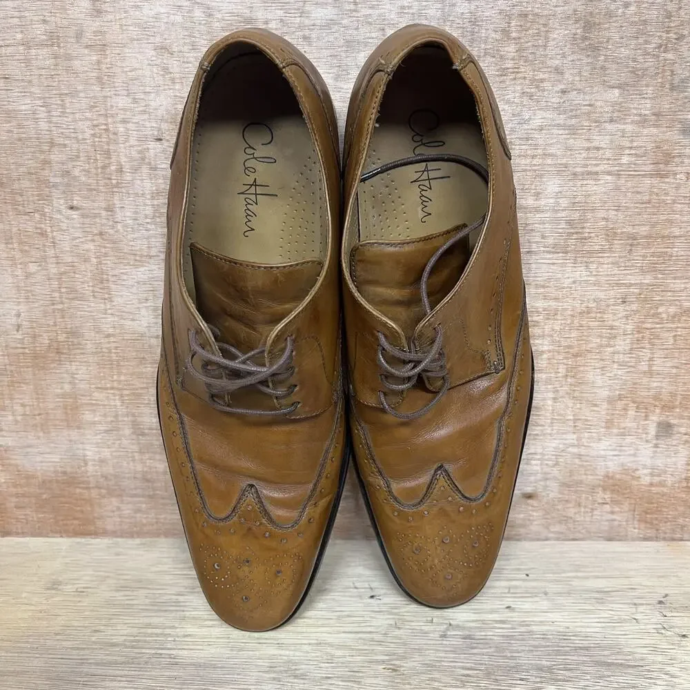 Cole Haan Wingtip Brogue Oxford Men Size 12 M Brown Leather Round Toe Low Shoes